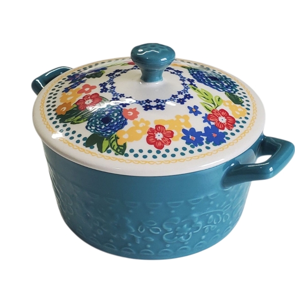 NWT The Pioneer Woman Dazzling Dahlias Mini Casserole With Lid Teal - Picture 9 of 9